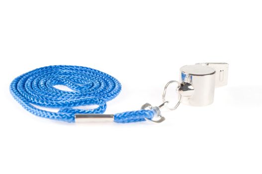 Shot of silver whistle isolated on white