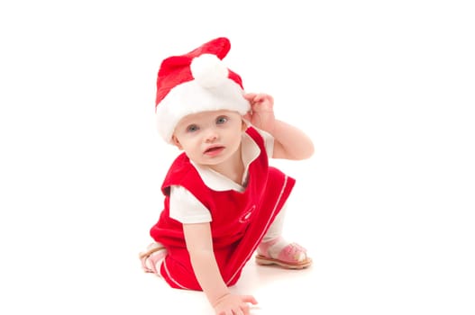 Little christmas baby-girl isolated on white