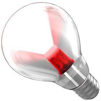 LED emitting a light beam inside a bulb
