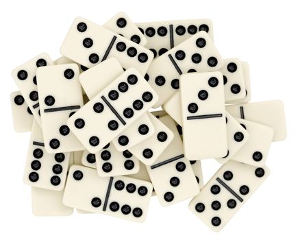 Big heap from dominoes isolated on a white background