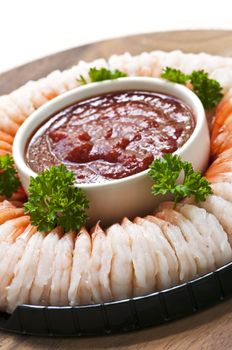 Shrimp ring appetizer platter with dipping sauce