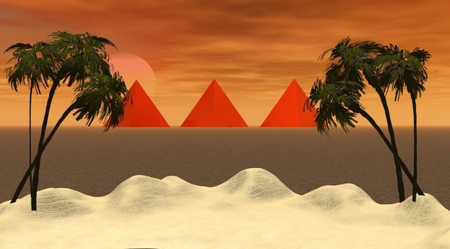 island and three pyramids
