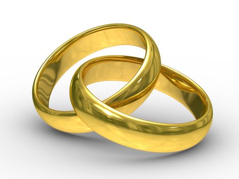 Two gold wedding rings. Isolated 3D image