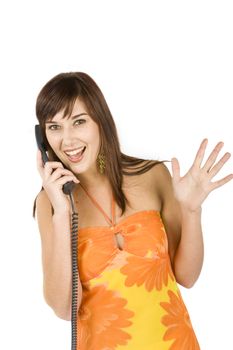 Beautiful women on the phone with Surprised look on her face