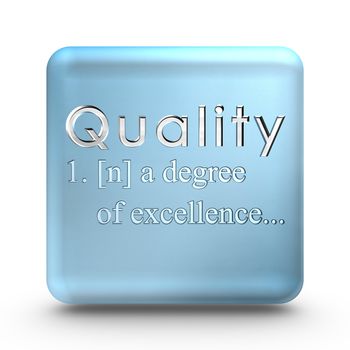 Quality definition engraved into a blue ice cube