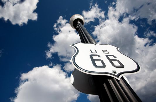 Route 66 sign on tall street lamp pole