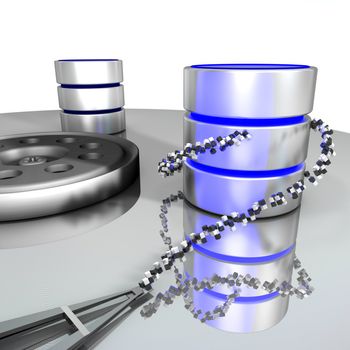 Database storage. A database is placed on the disk of a hard disk. This represents the storage/archiving of a database on a digital medium.