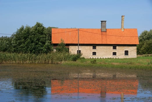 The house on a background of a pond