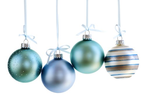 Various Christmas decoration hanging isolated on white