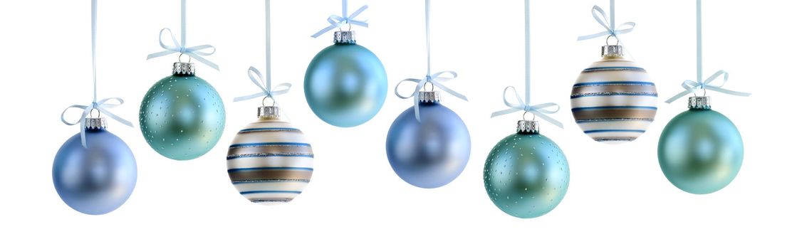 Various Christmas decoration hanging isolated on white