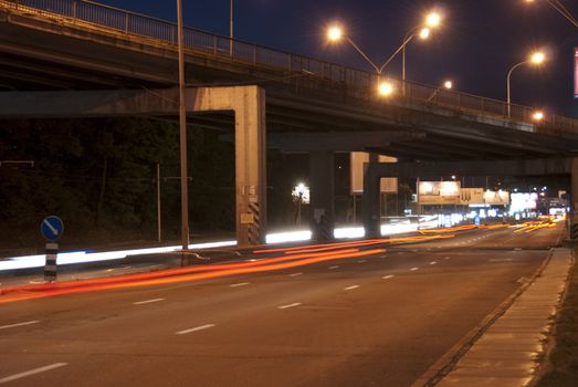 The city bridge at night all on fires