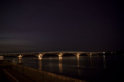 The city bridge at night all on fires