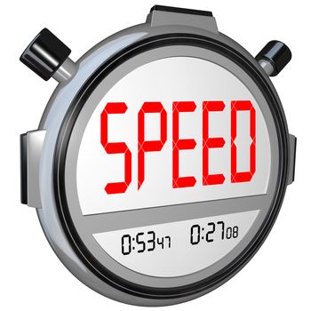 A stopwatch with the word Speed, illustrating fast response or a quick time result in a race or other sporting event, also symbolizing responsive customer service or other business support