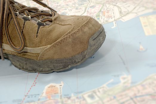 It is one shoe on the map,traveling world alone.