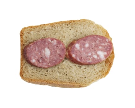 Bread with salami isolated on white background 