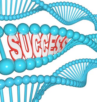 The word success in an illustrated DNA strand, showing that successful people are born to win, and that strength, determination and intelligence can be hereditary