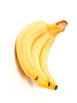 three mature bananas on white background