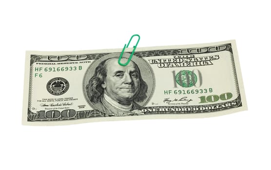 hundred dollar bill on white, soft drop shadow 
