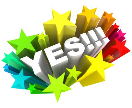 The word Yes surrounded by stars in a colorful starburst, illustrating excitement and approval over a successful response