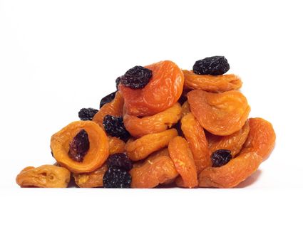 raisins and dried apricots isolated on white background 