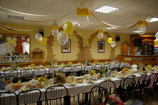 photo of the banquet room prepared to celebration