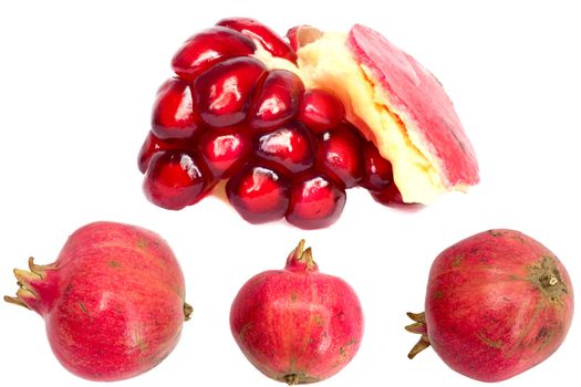 Extreme close up background of a red juicy ripe pomegranate fruit seeds 