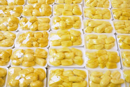 Ready-to-eat jackfuit for sale in a market in Singapore