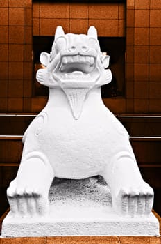 Huge lion sculpture in front of the biggest museum in China