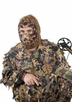 Bowhunter in lightweight full 3D camouflage with modern compound bow