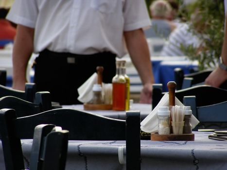 Traditional greek restaurant tableware.