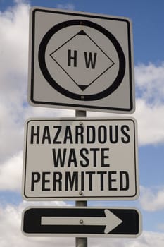 Hazardous waste permitted sign at a dump in the Central Valley of California