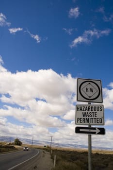 Hazardous waste permitted sign at a dump in the Central Valley of California