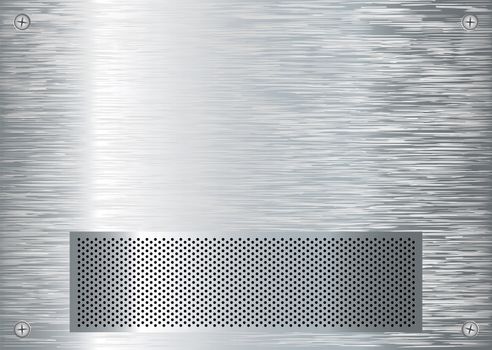 abstract silver metal background with four screws and metal grill