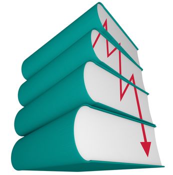 An arrow plunges, depicted on the side of a stack of books, representing the death of the old-fashioned publishing industry in an era of e-books and new media