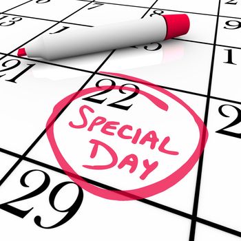 The words Special Day are circled on a white calendar with a red marker