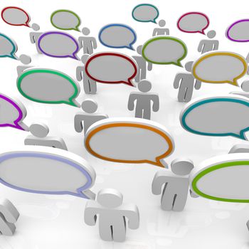 Many people speak with speech bubbles that are blank and can be filled with your text, or left empty to symbolize communication