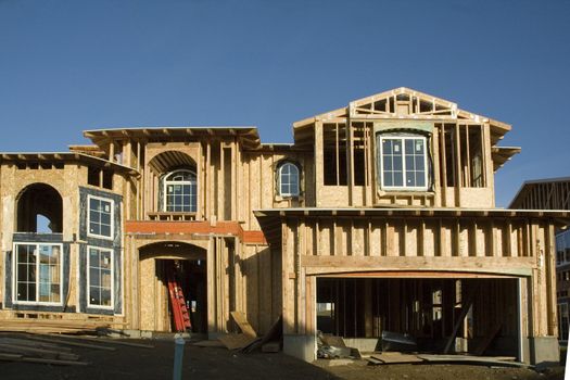 Modern house under construction in a new development in Northern California