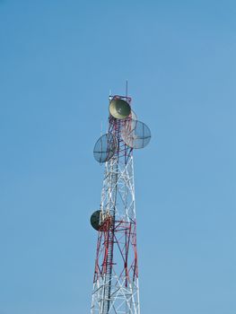 Satellite disc against blue sky