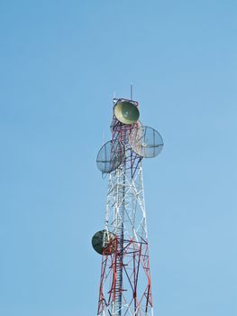 Satellite disc against blue sky