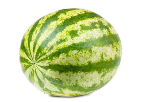 Whole fresh green watermelon isolated over white background