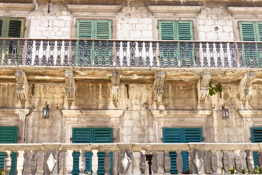 Old beauty and pattern balcony. Kotor, Montenegro. UNESCO town.
