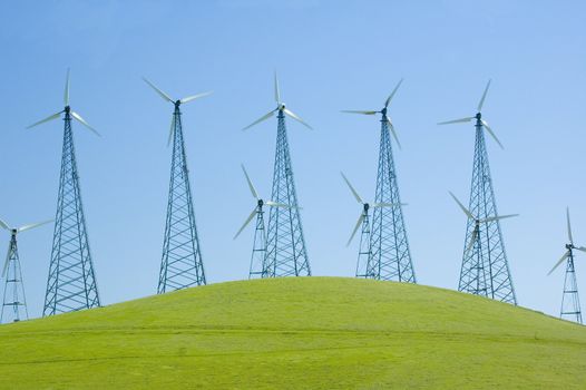 wind generators on a hill in california