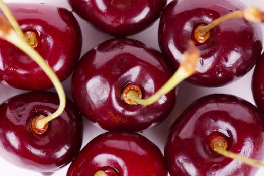 Top view of some cherries