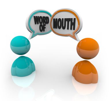 Two people with speech bubbles and the words Word of Mouth, symbolizing the spreading of rumor and gossip