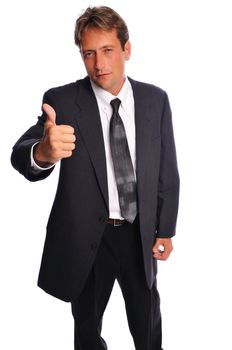 a business man on a white background giving a thumbs up