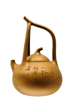 Ancient sculpture from China made of ceramic against white background