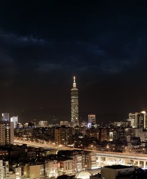 It is a city night scene in Taipei.