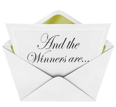 An opening envelope revealing a the names of winners in a competition or awards program