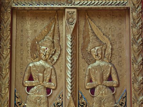 wood door of temple decorations