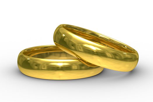 Two gold wedding rings. Isolated 3D image